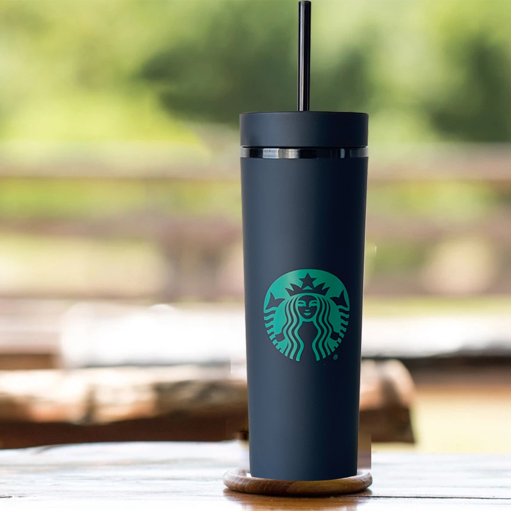 ღ Kopi Amerika Straw Cup Double-Layer Stainless Steel Mug Tahan Karat Sederhana Fashion Es Kopi Mug Dapat Digunakan Kembali bisnis Botol Air untuk Teman Hadiah