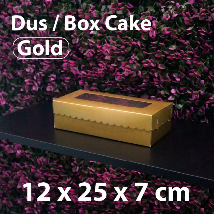 Dus Emas 12 x 25 x 7 cm dengan Mika - Box Kue - Gold Cake Box