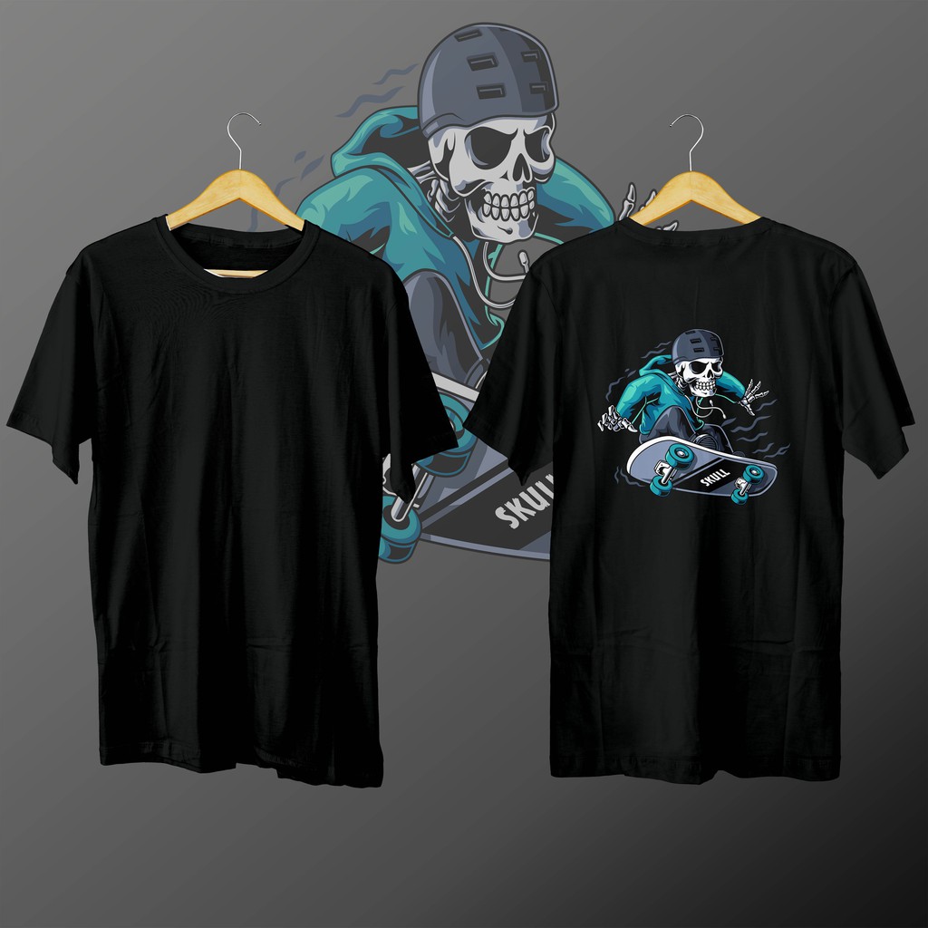 KAOS DISTRO PRINT DIGITAL SKULL SKATE BIRU (gambar belakang)