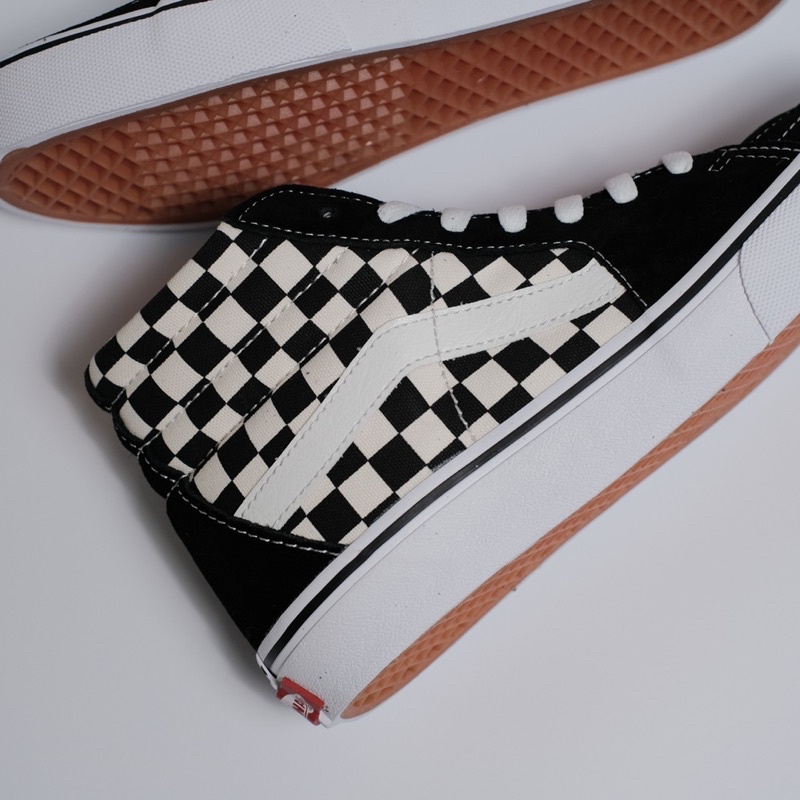 (SALE WOMEN SIZE) VANS SK8-HI V38CL+ BLACK/WHITE CHECKERBORD NAVY/WHITE ORIGINAL 100% ( Japan Market )