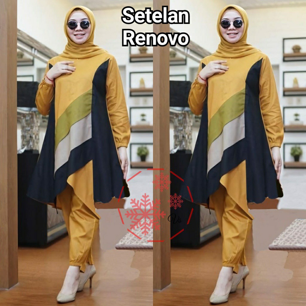 ST RENOVO Setelan busana muslim wanita Baju Celana muslim wanita modis