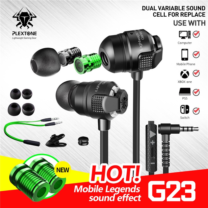 Plextone G23 Headset Gaming In Ear Dengan Kabel Jack 3.5mm + Mic Untuk Handphone / Komputer