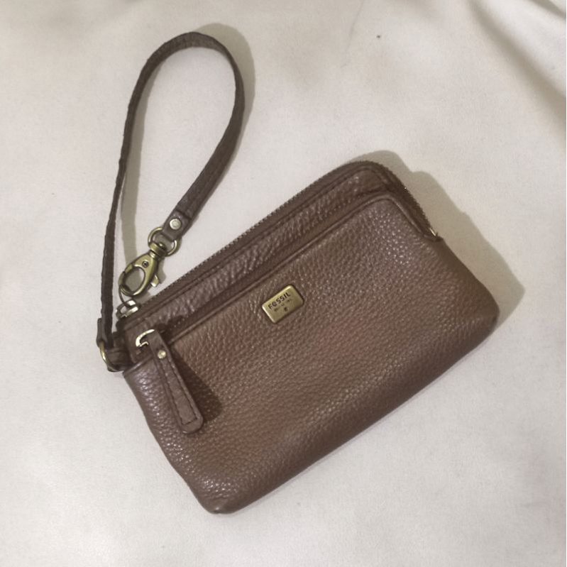 Dompet Fossil Emma Wristlet Wrislet Brown Wallet Preloved Coklat