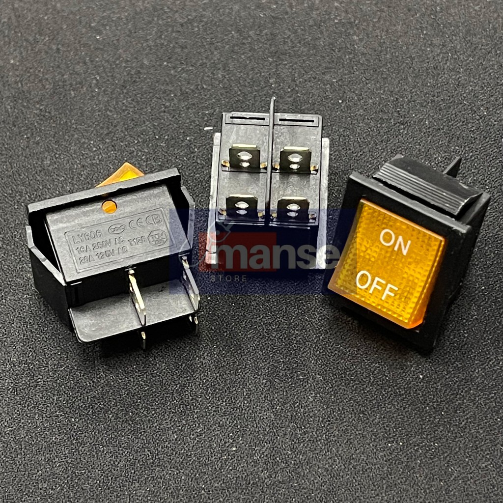 Saklar 4 Kaki On Off Lampu Kuning / Switch 4 pin Besar Kualitas Bagus
