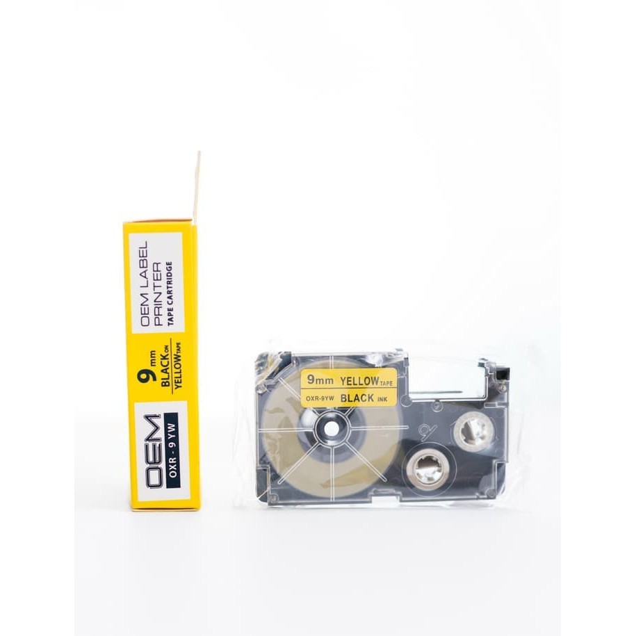 OEM TAPE EZ LABEL CASIO 9MM BLACK INK YELLOW (OXR-9YW)