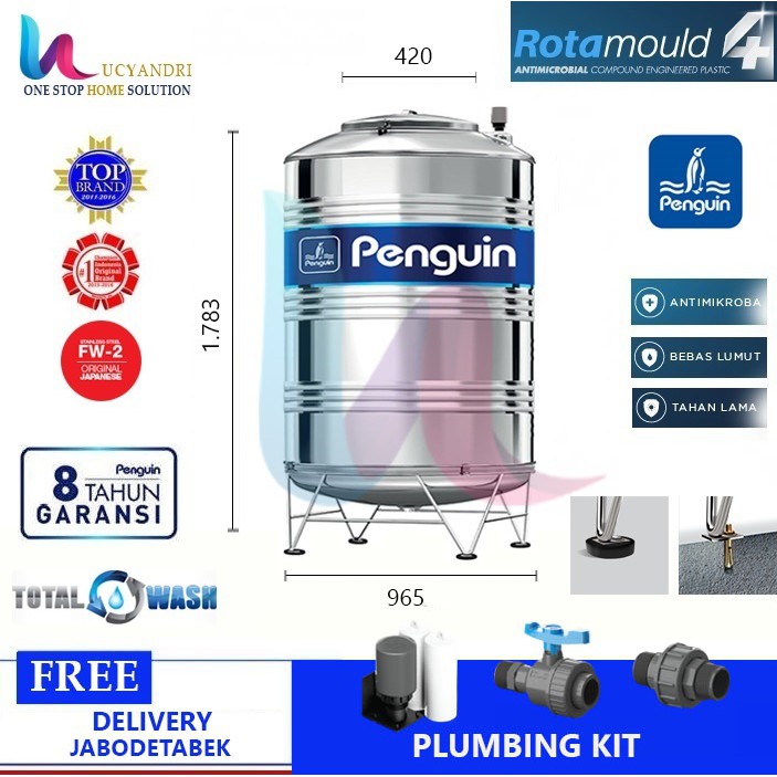 Toren Air Penguin Stainless Steel TBSK 1000 Tangki Air Stainles Original Free Ongkir