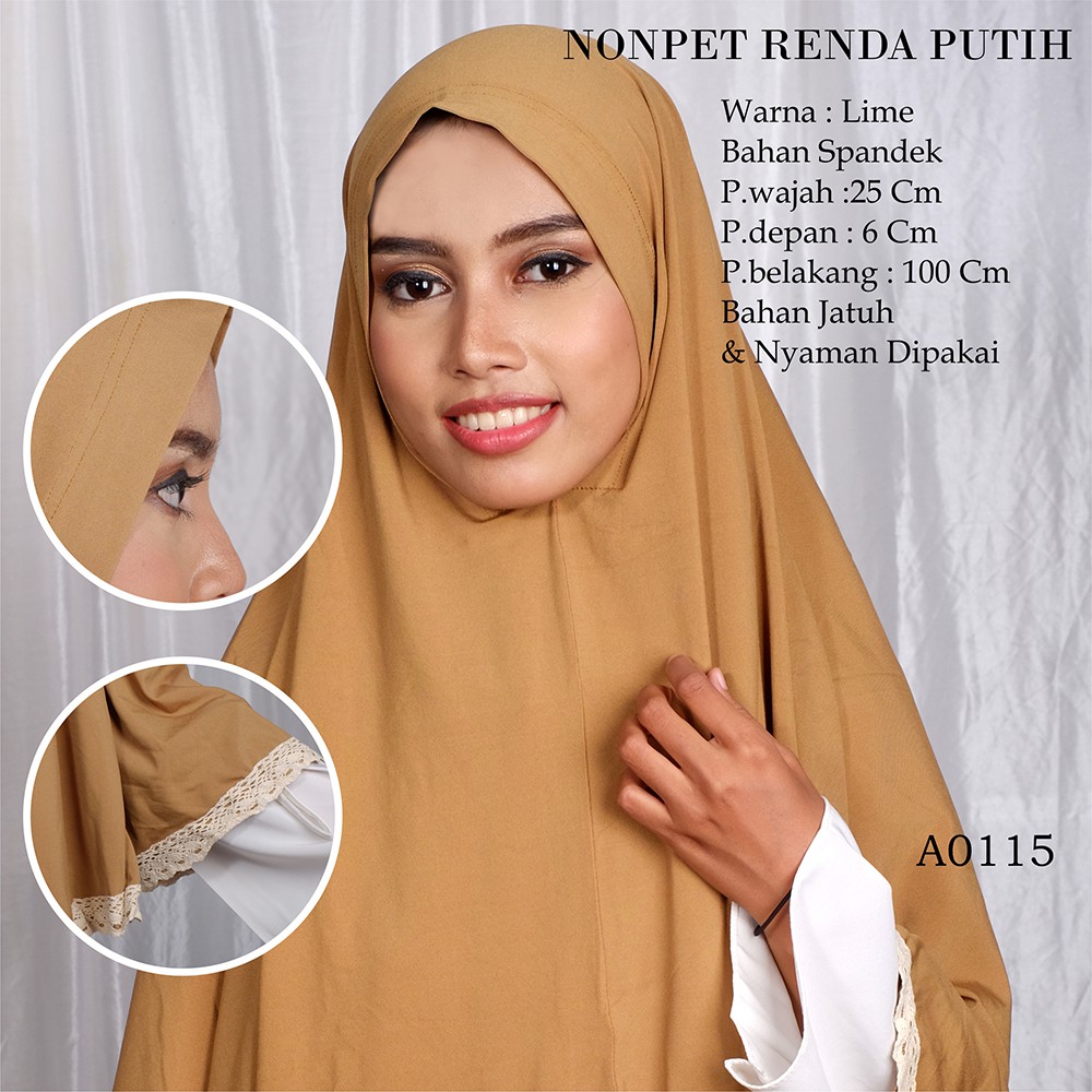 hijab khimar el nifa non pet renda putih jilbab murah terbaru