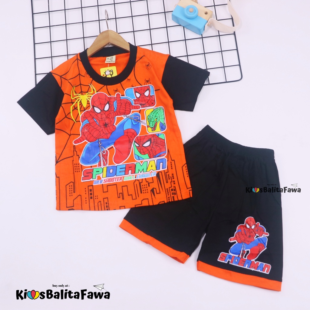 Setelan Pendek SuperHero Uk 9-10 Tahun / Kaos Murah Anak Laki Cowok Celana Pendek Baju Karakter