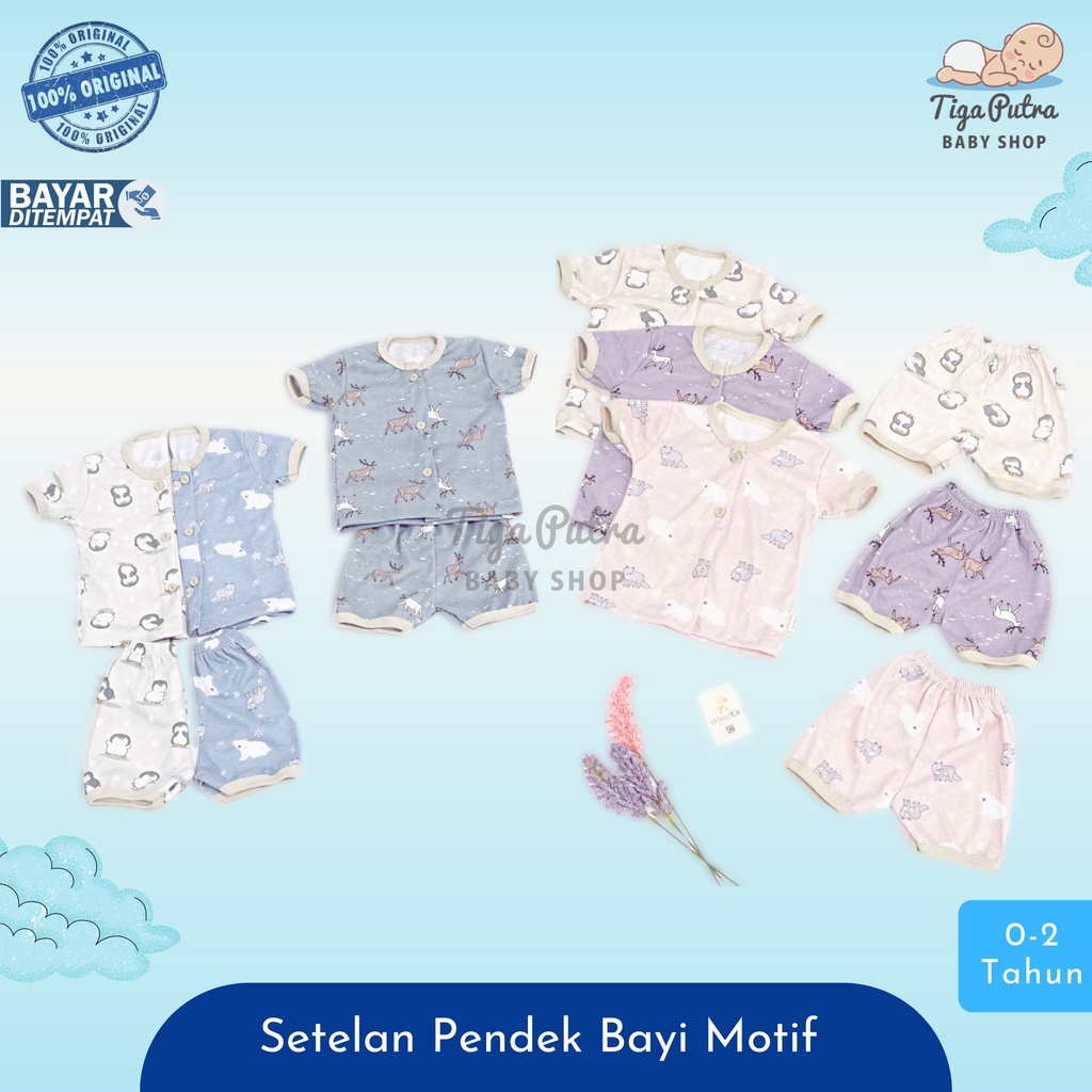 Winteku Baju Setelan Pijama Pendek Kancing Depan Bayi Motif Artic New Born 1 2 Tahun