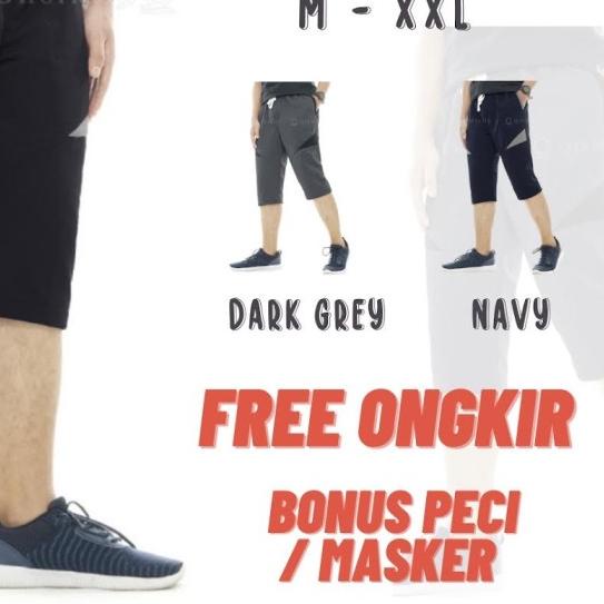 ☆ Celana Pendek Pria 3/4 Selutut Training Sport Olahraga Qomishu Ori - M ✪