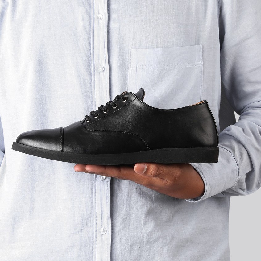 Oxford Full Black | 38-46 | Sepatu Pantofel Santai Kasual Kerja Kuliah Pria Cowok Men Laces | FORIND x Story of Monday