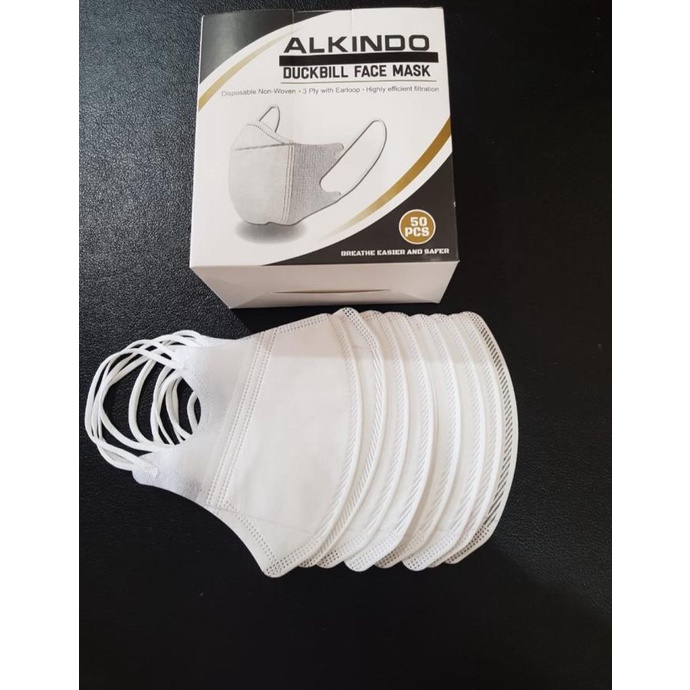 masker duckbill alkindo 3ply Mask Medis kemenkes 1box isi 50pcs - Putih