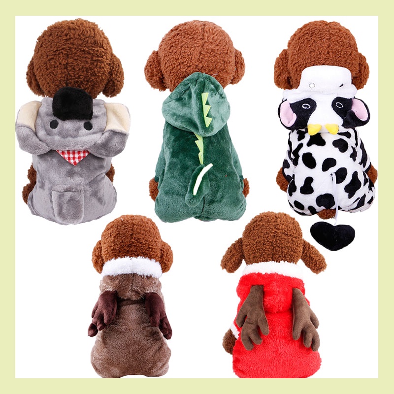 Pakaian Anjing Motif Print Kartun Rusa Bahan Coral Velvet Untuk Musim Gugur / Dingin