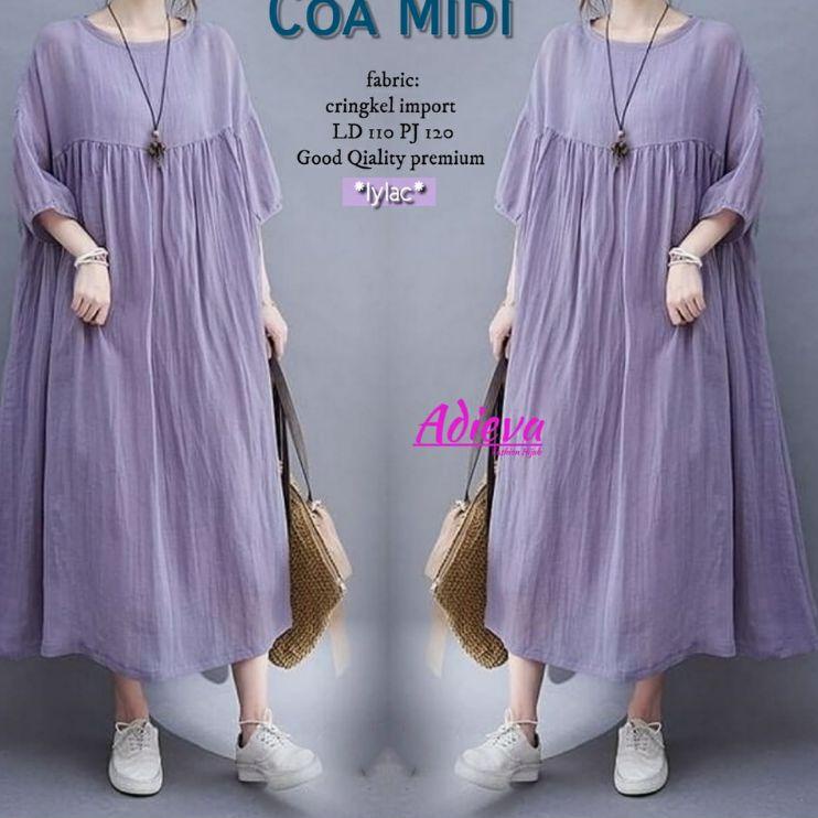Terlaris Coa Midi Dress || Party Dress Midi Cringkel Import Premium ||  Pakaian Pesta Kasual