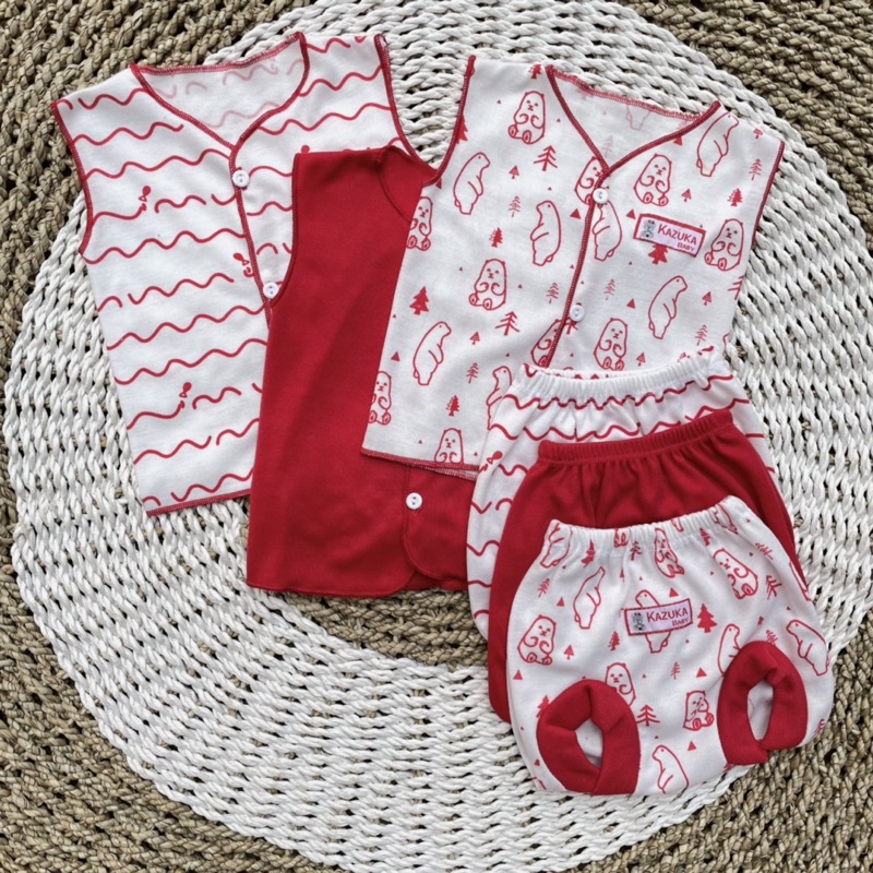 3 PCS Baju Bayi Lengan Kutung+ Celana Pop Bayi Baru Lahir Baju Bayi Setelan Warna Merah Celana Bayi Newborn Hampers Bayi Hadiah Lahiran Bayi DNW BABY