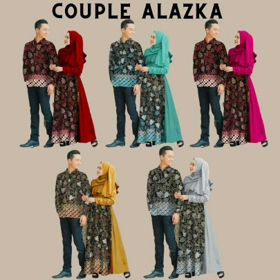 Couple Alazka Batik / Couple Muslim Brukat / Gamis Couple Pasangan / Couple Gamis Batik Kombi Brukat