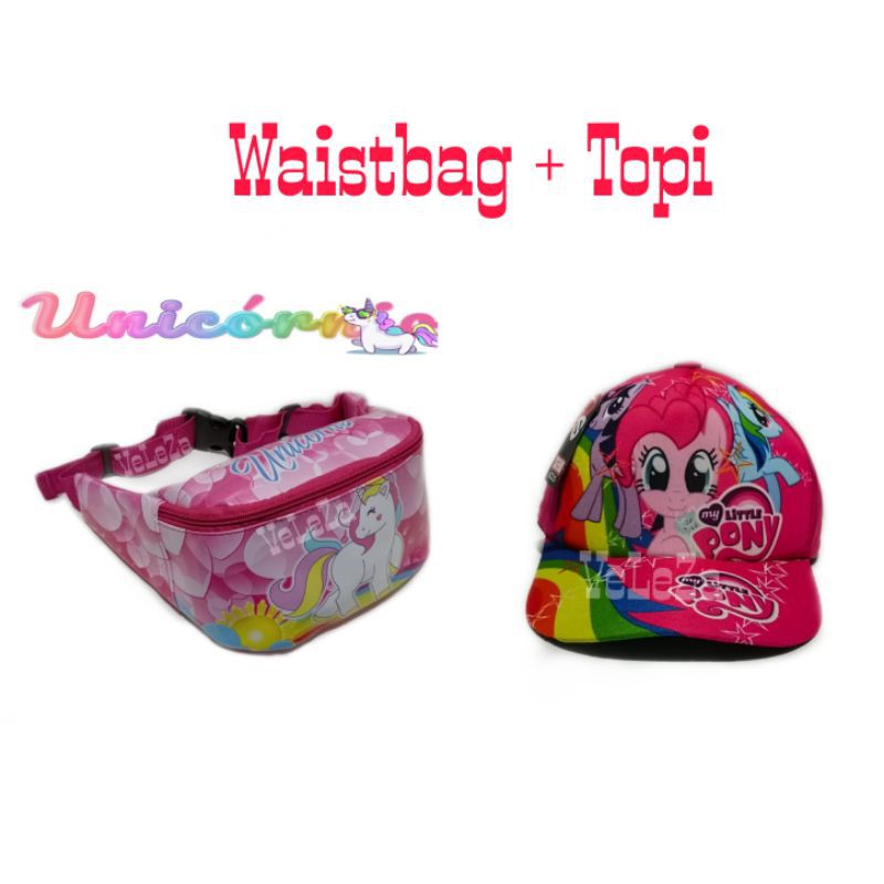 Waist Bag Anak Unicorn + Topi Full Print / Tas Bahu Anak