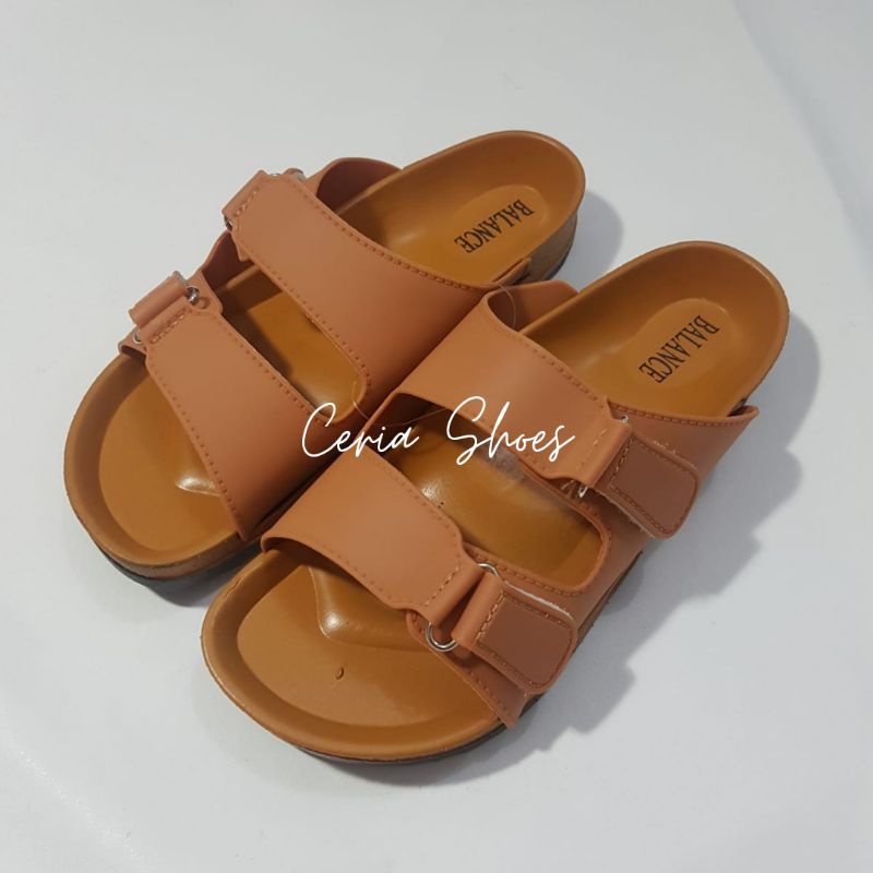 Sandal Slop Wanita Strap 2 Balance Bahan Karet Jelly Import Sol Coklat SCBAN2