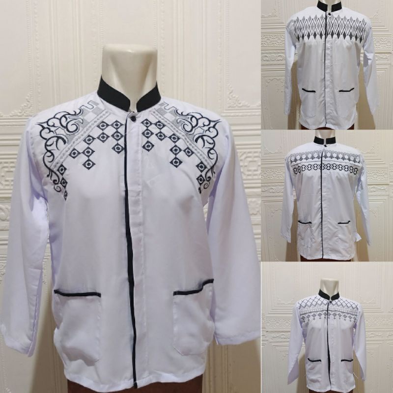 BAJU KOKO PUTIH DEWASA LENGAN PANJANG / BAJU KOKO PUTIH DEWASA BORDIR / SERAGAM KOKO GUS AZMI  /KOKO BORDIR MOTIF