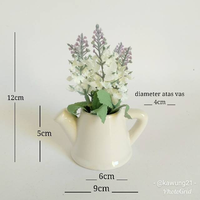 VBR05 Vas Teko Kecil Pita Bunga Lavender Artificial  Tanaman Plastik Shabby