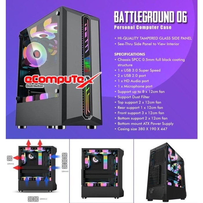 CASING PC KOMPUTER SIMBADDA BATTLEGROUND 06 RGB CASE GAMING - RESMI