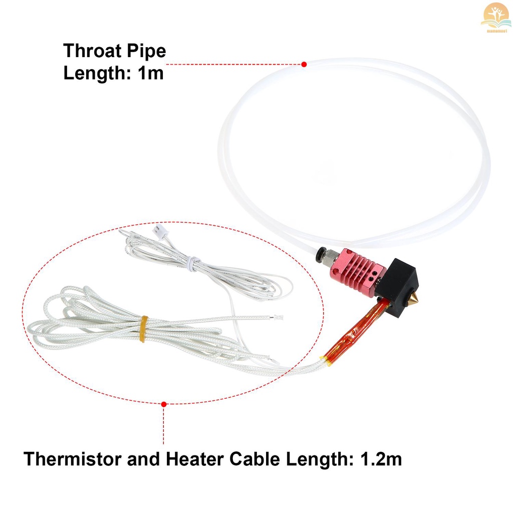 Tronxy 3D Upgrade Parts Assembled MK10 Extruder Hotend Kit with Aluminum Heating Block 0.4mm Nozzle 100K Ohm Thermistor PTFE Tube 24V 50W Compatible with X5SA/X5SAPRO/XY-2PRO 3D Printer