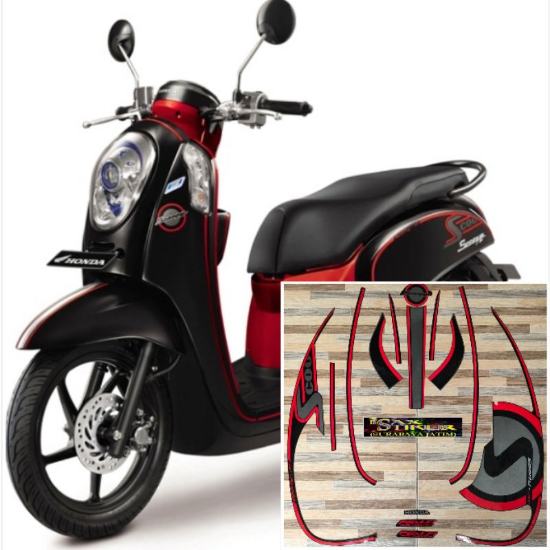 striping original Honda Scoopy sporty hitam merah tahun 2013 2014