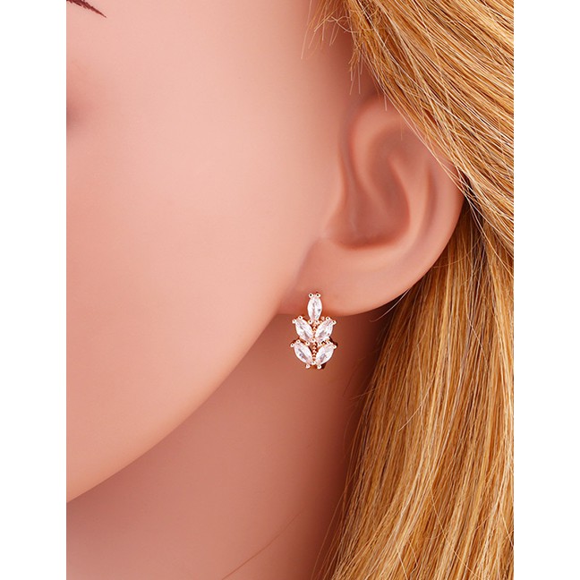 LRC Anting Tusuk Fashion Rose Gold Micro Set Zircon Geometric Alloy Earrings K05747