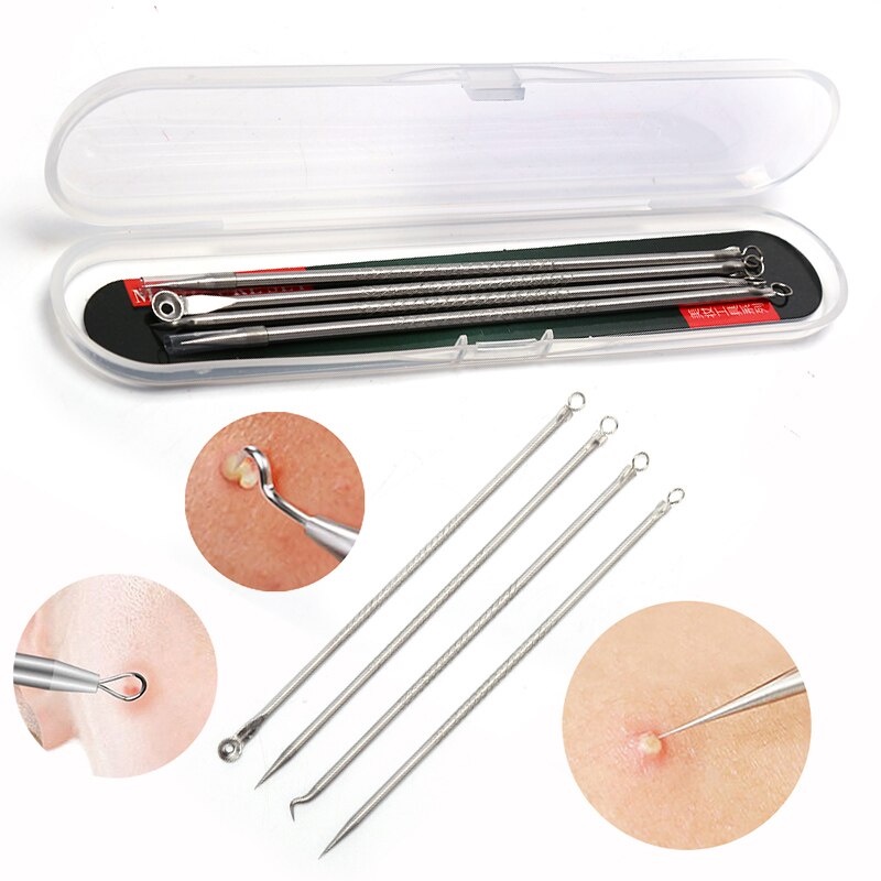 Pinset Alat Pencabut Komedo Set 4Pcs Pencetan Jerawat Pembersih Blackhead Stainless Steel