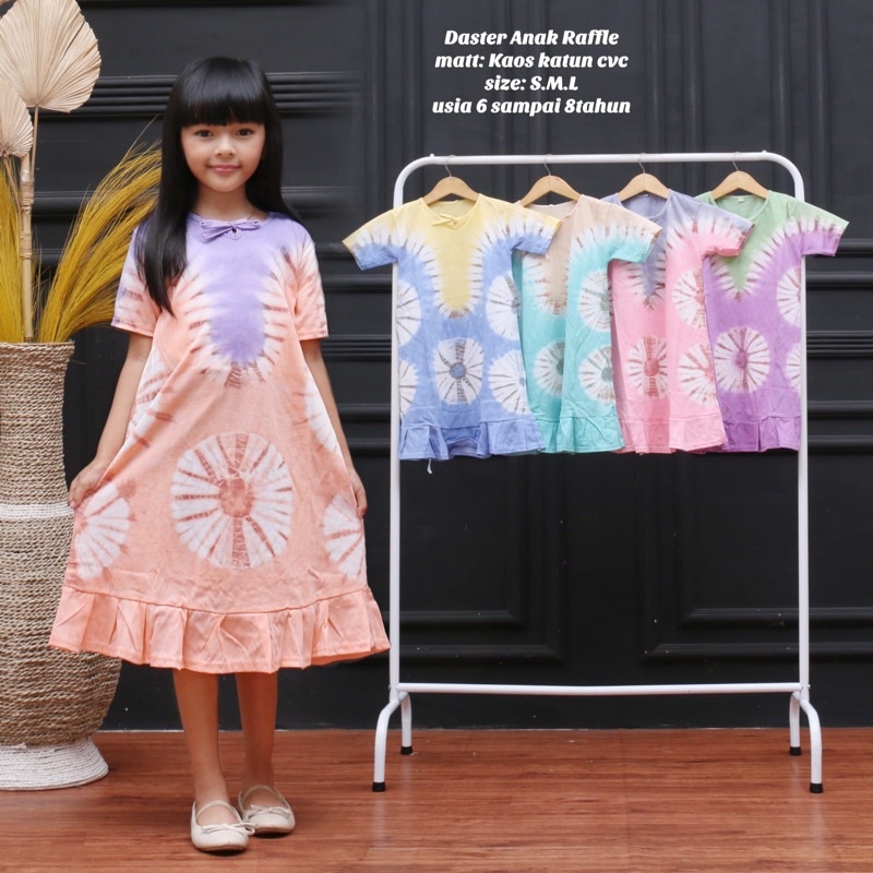 Daster Kaos Anak Ruffle Anjani / Motif Tiedye / Usia 6-8th