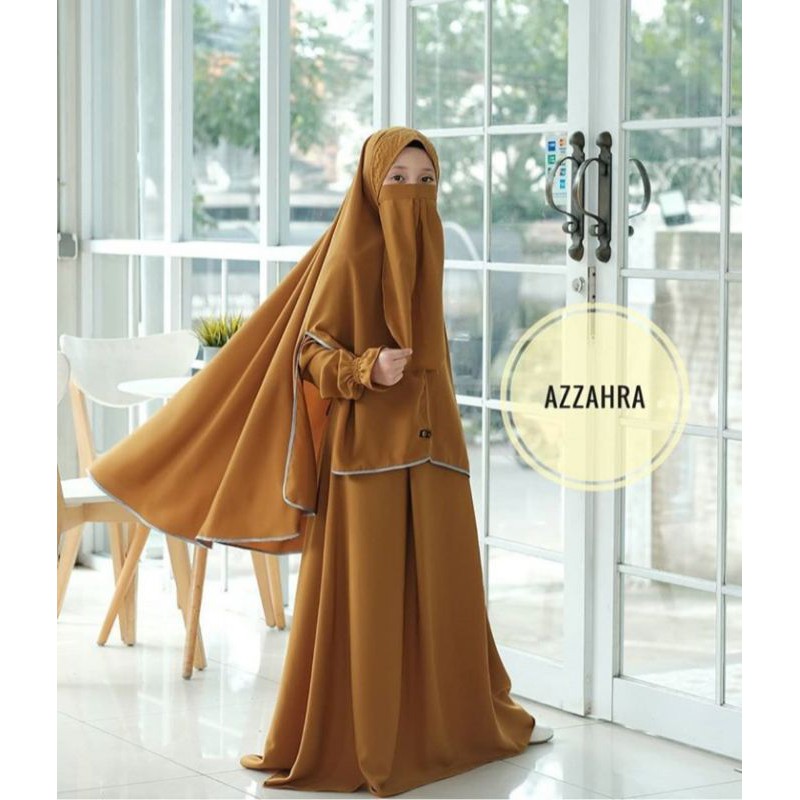 Gamis anak plus cadar original Az-Zahra set usia umur 8 - 10 tahun bahan adem dan lembut di pakai