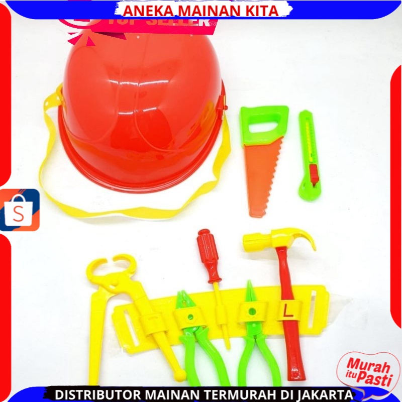 Mainan Perkakas dengan Helm / Konstruksi / Peralatan Tukang Berkualitas Harga Murah LE2 SNI MURAH