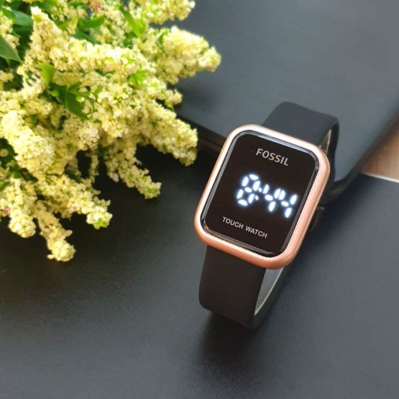 best seller jam tangan digital wanita FOS segi kotak LED touchscreen YK-1106DA rubber diameter 3,8cm