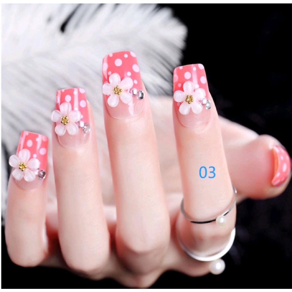 PINK PURPLE WEDDING 3D FLOWER FAKE 24PCS / NAILS KUKU PALSU PERNIKAHAN PINK BUNGA 3D RHINESTONE