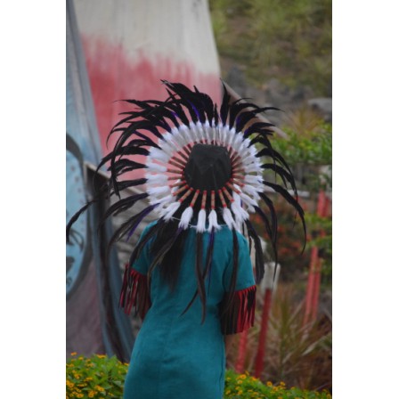 TOPI INDIAN - INDIAN HEADDRESS SMALL AYAM MONTE HITAM PUTIH