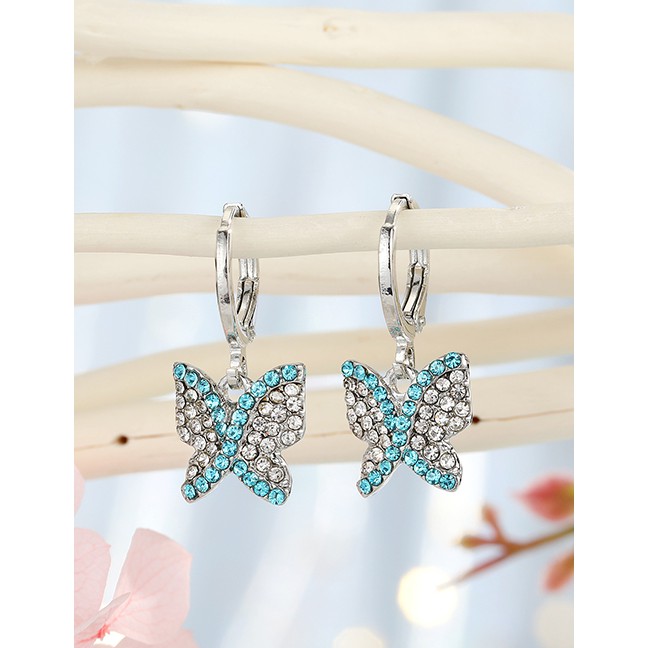 LRC Anting Tusuk Fashion Golden Butterfly Diamond Moon Contrast Alloy