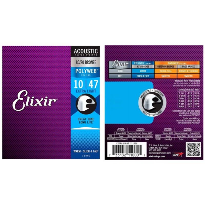 senar gitar strings akustik elixir polyweb 010 extra light