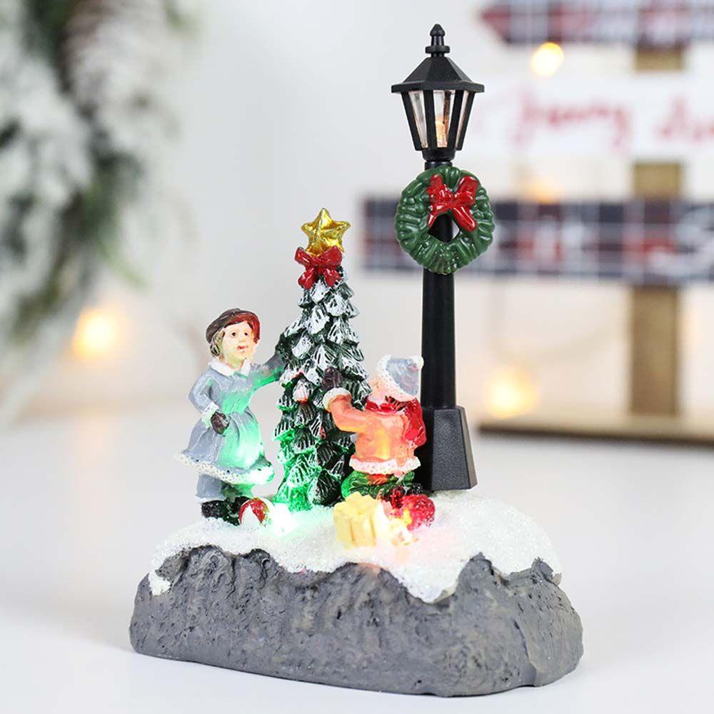 [Elegan] Micro Landscape Resin Handmade Snowman Xmas Tree Lampu Jalan Dengan Lampu LED Peri Taman Ornamen