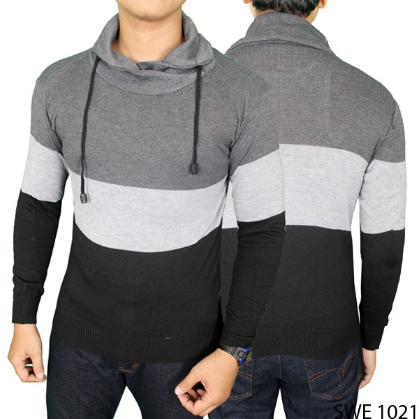 Sweater Casual Keren Pria Rajut Abu – Hitam – SWE 1021