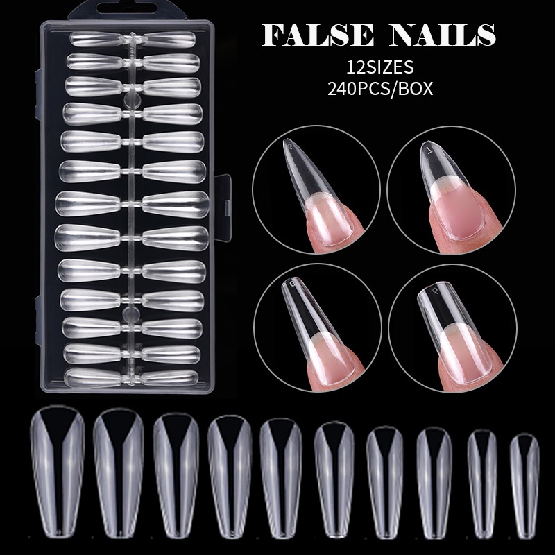 240pcs Kuku Palsu Extension Full Cover Bentuk Kotak Untuk Nail Art