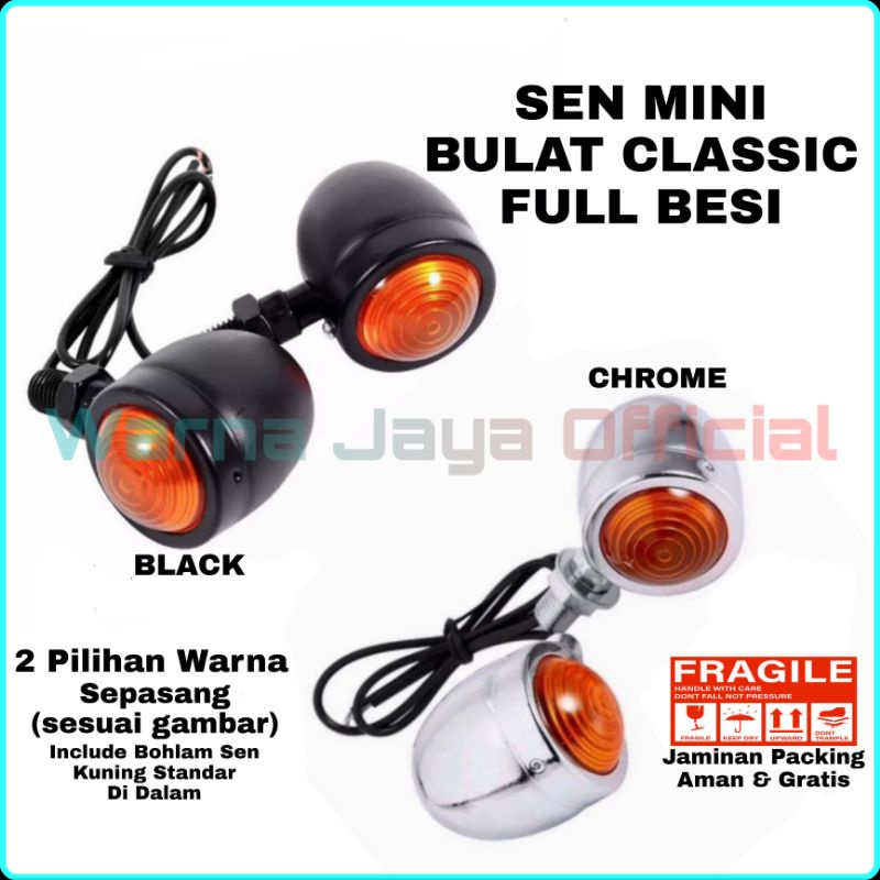 Lampu Sen Sein Mini Bulat Full Besi Retro Klasik Japstyle Caferacer Choper Black Chrome Hitam Crom m