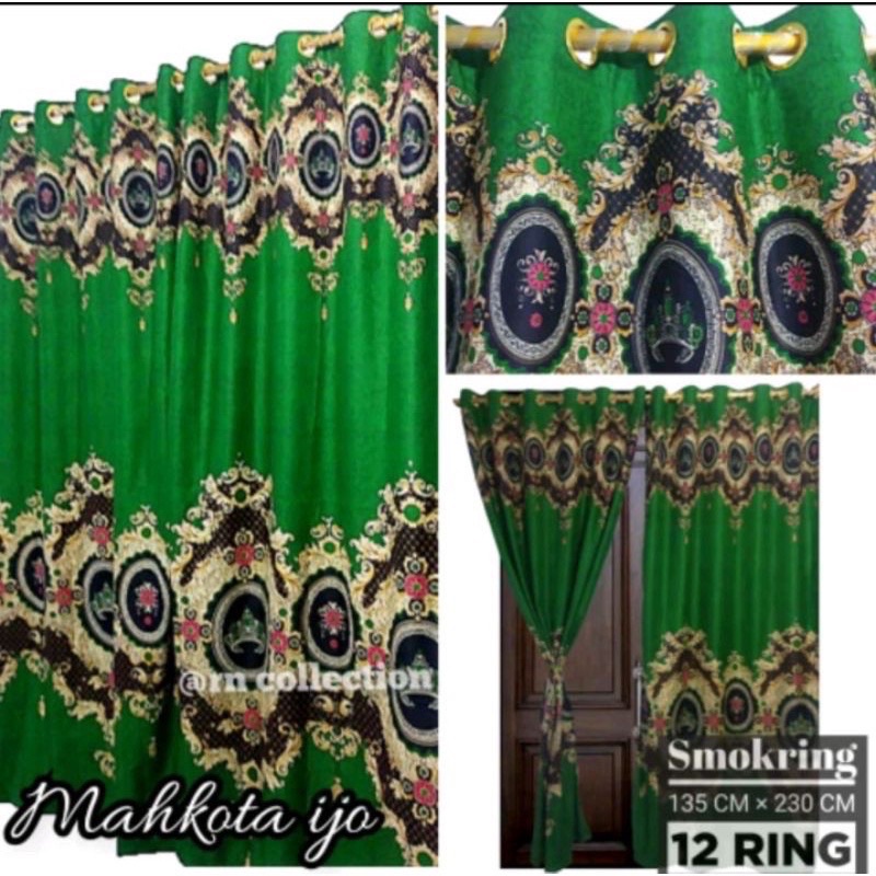 Gorden Smokring 12 Ring Polymicro Pintu Atau Jendela Motif Sultan Elisabeth Hijau