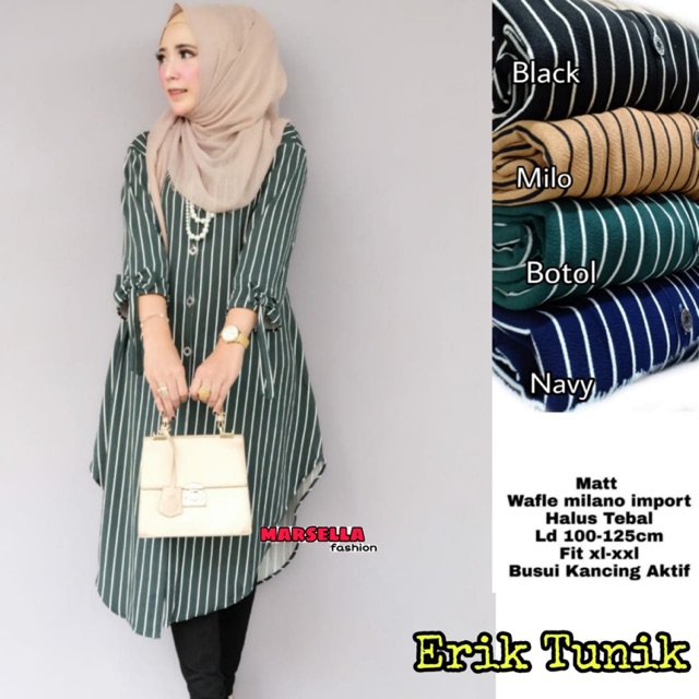 ERIK TUNIK BY MARSELLA ; Baju Atasan Wanita Tunik Motif Salur Garis Garis