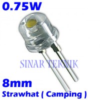 10 pcs LED Putih = Putih 8mm Camping ( StrawHat ) Straw Hat White Lampu Senter CCTV Terang isi 10 Buah