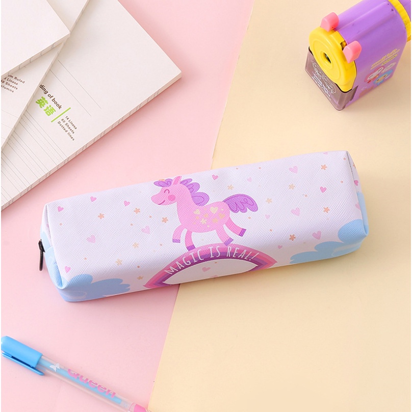 KOTAK PENSIL MOTIF UNICORN LUCU UNIK / KOTAK PULPEN / TEMPAT ALAT TULIS IMPORT TERMURAH PGS-Putih