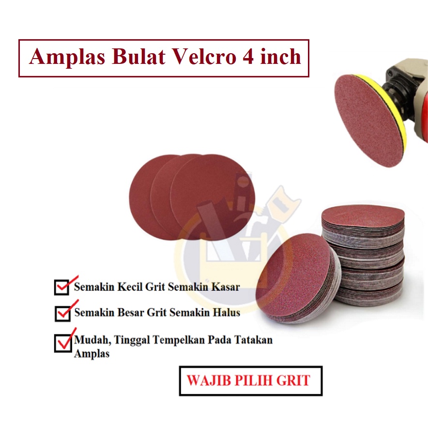 Amplas Bulat Velcro 4 inch Grit 60 80 100 120 150 240 320 Amplas Kayu Bulat / Amplas Tempel Gerinda 4&quot; Inch Amplas Bulat Hamplas Velcro Amplas Kertas # 60 #80 #100 #120 #150 #240 #320