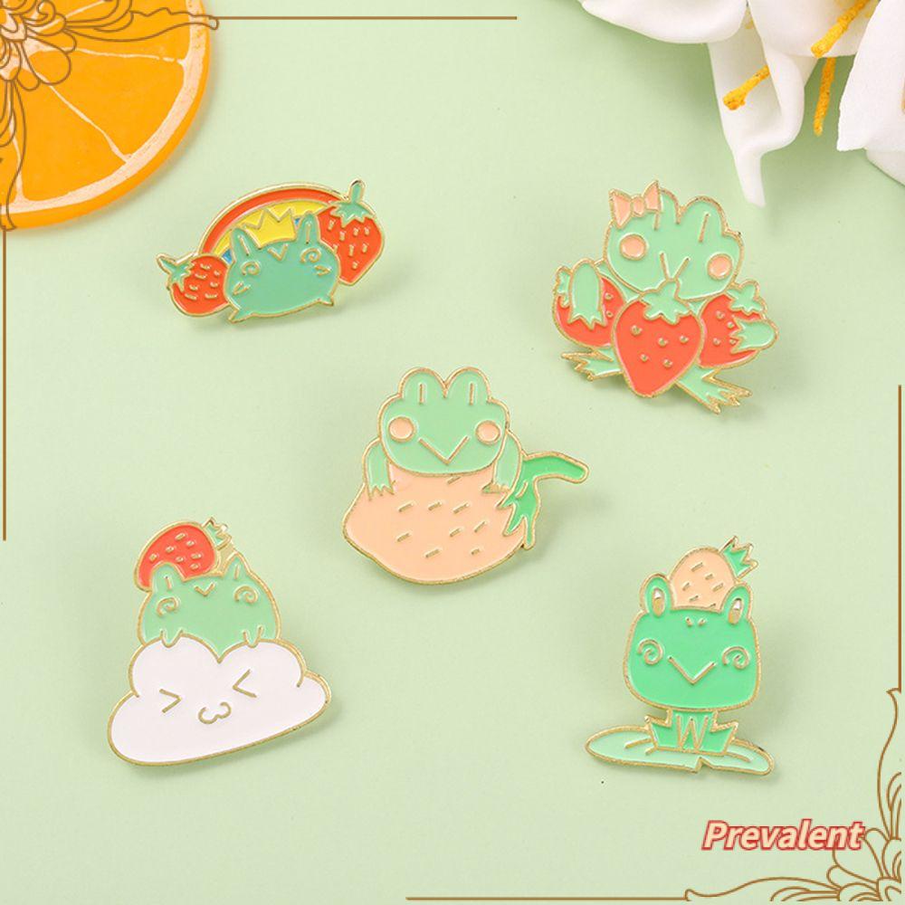 Preva Bros Pin Enamel Desain Katak Makan Stroberi Bahan Metal