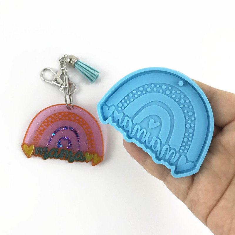 Glitter Rainbow Mom Keychain Epoxy Resin Mold DIY Crafts Jewelry Necklace Casting Mold Hanging Pendant Silicone Mould