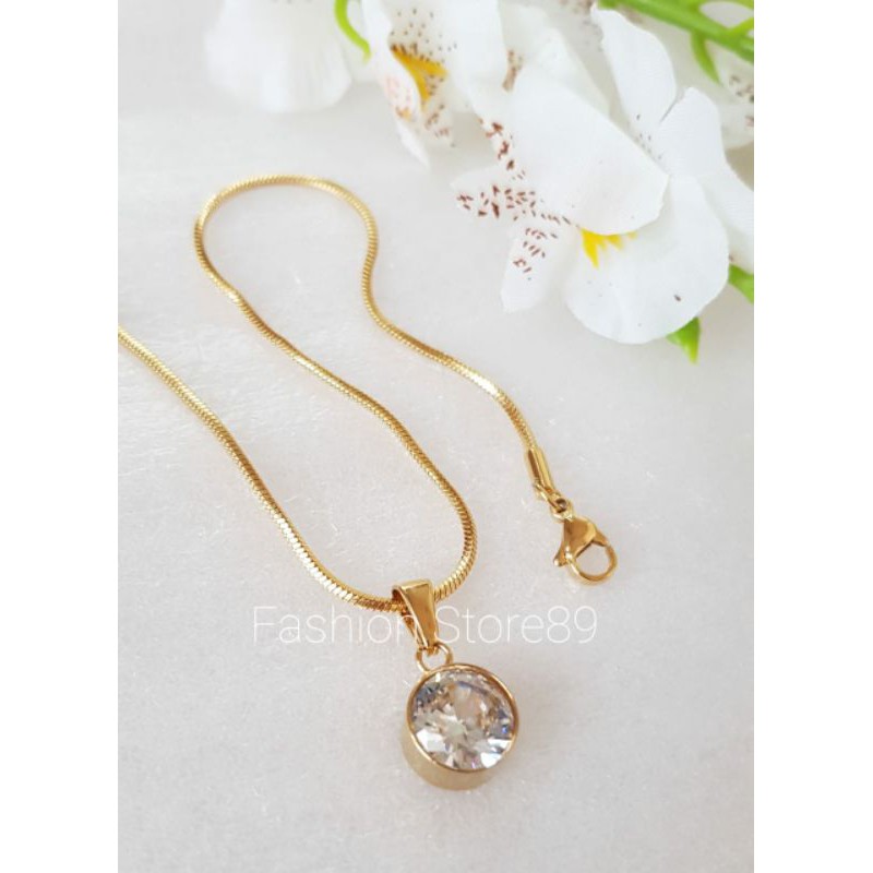 Kalung Permata bulat Fashion titanium import Bestquality Antikarat selamanya titanium emas silver