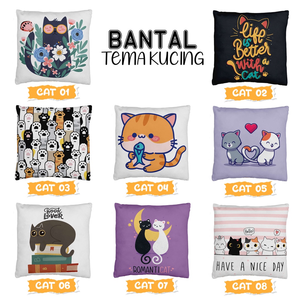 BANTAL TEMA KUCING MOTIF CATS BAHAN KATUN KADO HAMPERS GIFT BISA REQUEST NAMA & TULISAN CUSSION BANT